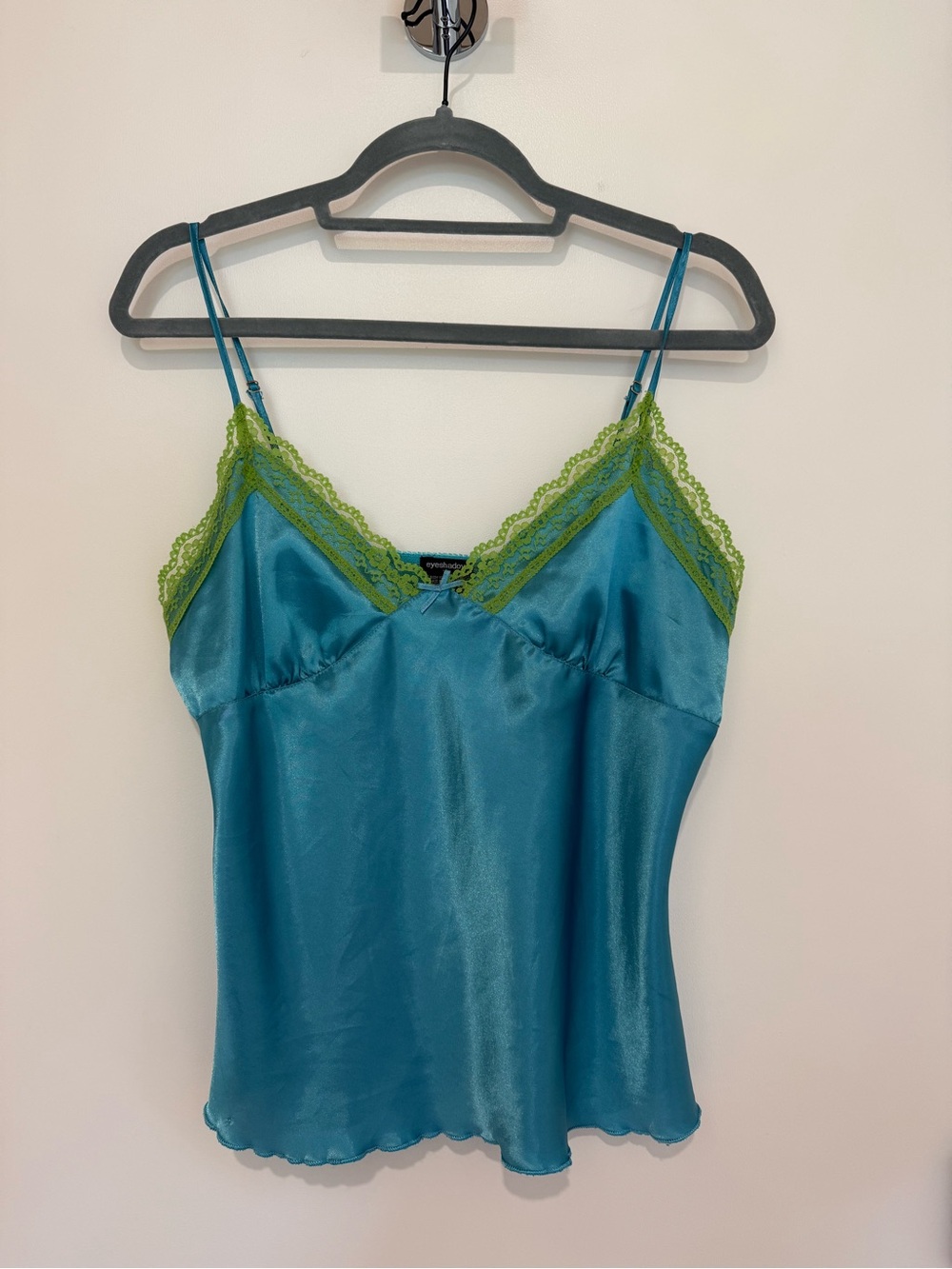 Silk-Feel Teal Camisole with Lime Lace Trim